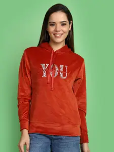 V-Mart Typography Printed Hooded Embellished Sweatshirt