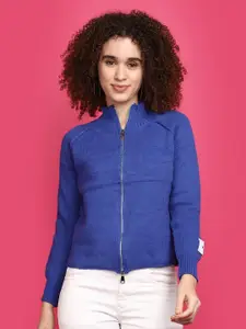 V-Mart Open Knit Self Design Mock Collar Cotton Front-Open Sweater