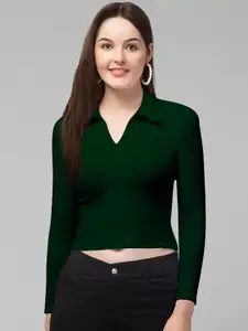 Dream Beauty Fashion Shirt Collar Fitted Crop Top