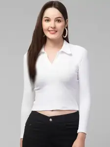 Dream Beauty Fashion Shirt Collar Fitted Crop Top