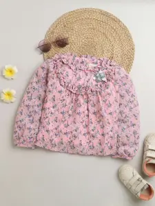 Tiny Girl Pink Floral Print Puff Sleeve Top