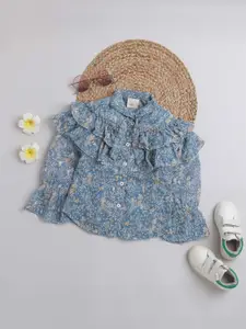 Tiny Girl Grey Floral Print Bell Sleeve Top