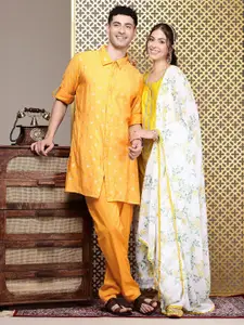 House of Pataudi Men Woven Design Regular Pure Cotton Jashn Kurta with Trousers