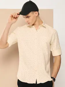 encore by INVICTUS Geometric Printed Roll-Up Sleeves Casual Shirt