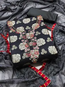 MANVAA Floral Woven Design Beads and Stones Unstitched Dress Material