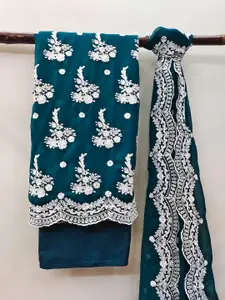 MANVAA Turquoise Blue Embroidered Silk Georgette Unstitched Dress Material
