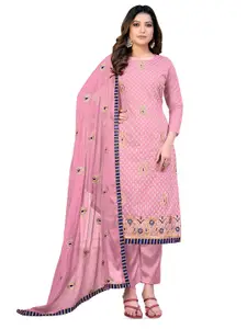 MANVAA Pink Embroidered Pure Cotton Unstitched Dress Material