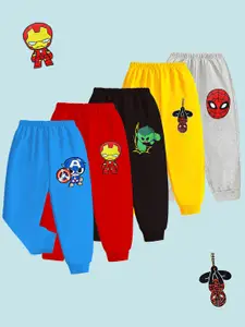 KUCHIPOO Boys Pack of 5 Superhero Printed Joggers
