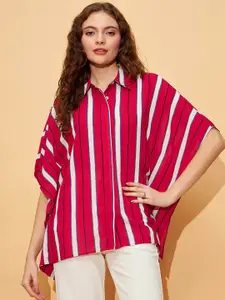 RARE Red Vertical Striped Kimono Sleeves Casual Shirt