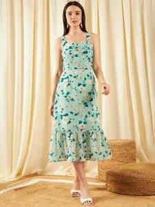 RARE Floral Printed Sleeveless Ruffled A-Line Midi Dress