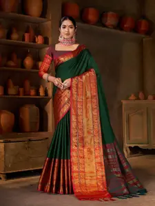 MAGNEITTA Green & Red Woven Design Narayan Peth Saree