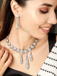 Rubans Oxidized Silver Plated Engraved Pendant Choker Necklace Set Stylish and  Jewelry