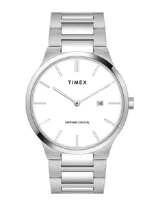 Timex Men White Dial & Silver Toned Stainless Steel Bracelet Style Straps Analogue Watch TWEG23600