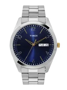 Timex Men Blue Brass Dial & Silver Toned Stainless Steel Straps Analogue Watch TWTG10402