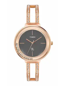 Timex Women Grey Brass Dial & Rose Gold Toned Straps Analogue Watch TWEL13503