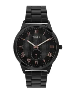Timex Men Black Brass Dial & Black Stainless Steel Bracelet Style Straps Analogue Watch TWTG10009