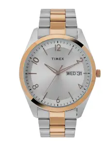 Timex Men Silver-Toned Brass Dial & Multicoloured Stainless Steel Straps Analogue Watch TWTG10405