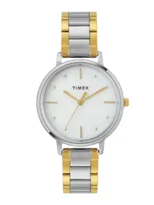 Timex Women Brass Embellished Dial & Multicoloured Stainless Steel Bracelet Style Straps Analogue Watch