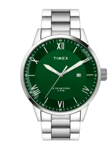Timex Men Green Brass Dial & Silver Toned Stainless Steel Bracelet Style Straps Analogue Watch TWEG19918