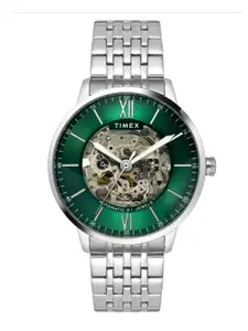 Timex Men Green Skeleton Dial & Silver Toned Stainless Steel Straps Analogue Watch TWEG23502