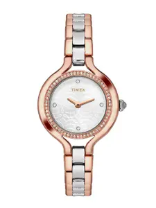Timex Women Silver-Toned Brass Dial & Multicoloured Straps Analogue Watch TWEL14008