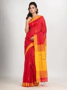 Angoshobha Red Woven Design Handloom Jamdani Saree