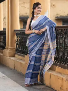 Angoshobha Blue Woven Design Pure Cotton Handloom Saree