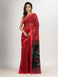 Angoshobha Red Woven Design Handloom Jamdani Saree