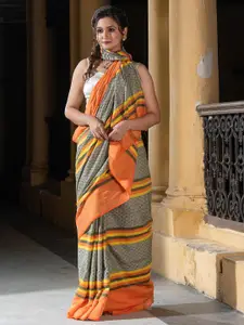 Angoshobha Yellow Woven Design Pure Cotton Handloom Saree