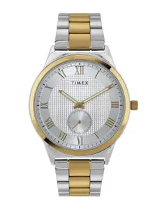Timex Men Silver-Toned Brass Dial & Multicoloured Stainless Steel Straps Analogue Watch TWTG10007