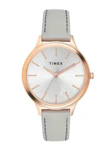 Timex Women Brass Dial & Grey Leather Straps Analogue Watch TWTL12104