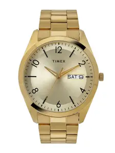 Timex Men Gold-Toned Brass Dial & Gold Toned Stainless Steel Straps Analogue Watch TWTG10403