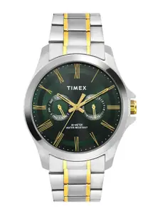 Timex Men Green Brass Dial & Multicoloured Stainless Steel Straps Analogue Watch TW000X130