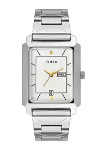 Timex Men Brass Dial Stainless Steel Bracelet Style Rectangular Analogue Watch TW0TG6005