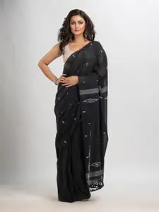 Angoshobha Black Woven Design Pure Cotton Handloom Jamdani Saree