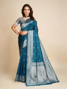 Aldwych Blue Woven Design Silk Blend Designer Banarasi Saree