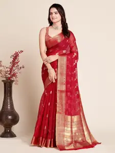 Aldwych Red Woven Design Silk Blend Designer Banarasi Saree