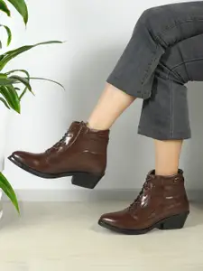 ELLE Women Block Heeled Leather Winter Boots