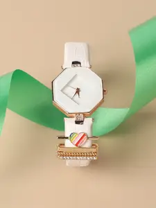 HAUTE SAUCE by  Campus Sutra Hectagon Analog Watch With Rainbow Heart Watch Charm