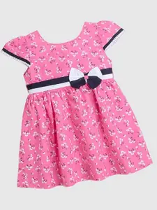 The Magic Wand Girls Floral Printed Bow Cotton Fit & Flare Dress