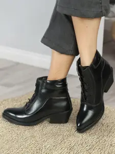 ELLE Women Block Heeled Leather Winter Boots