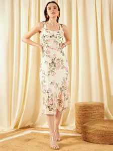 Marie Claire Off White Floral Print A-Line Midi Dress