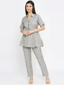 True Shape Printed Shirt Collar Neck Top & Flared Trouser Co-Ords