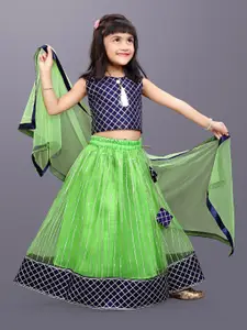 BAESD Girls Green & Navy Blue Embroidered Ready to Wear Lehenga & Blouse With Dupatta