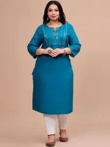 BAESD Women Turquoise Blue Sequinned Kurta