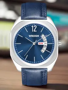 WROGN Men Textured Dial & Leather Straps Analogue Watch WR-6605-Blue