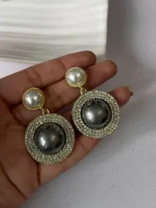ISHKAARA Gold-Plated Crystal Studded Circular Drop Earrings