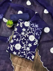 MANVAA Floral Embroidered Organza Unstitched Dress Material