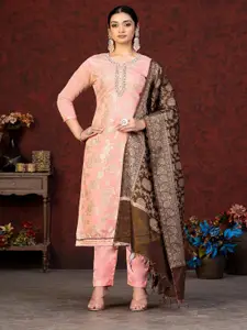 MANVAA Floral Woven Design Beads and Stones Unstitched Dress Material