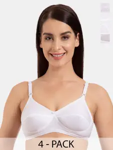 KOMLI Pack Of 4 Full Coverage Non-Padded Pure Cotton Beginners Bra with All Day Comfort